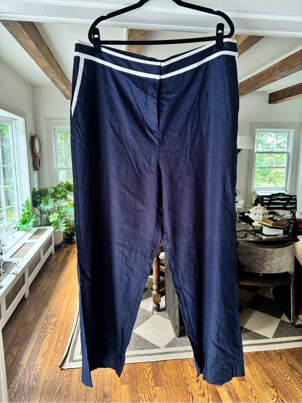 Halogen Navy Sailor-Trim Wide Leg Pants